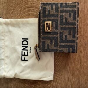 Fendi Black and Brown Logo Wallet